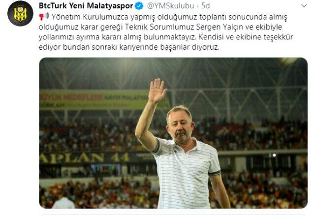Yeni Malatyaspor'da Sergen Yalçın ile yollar ayrıldı Yeni Malatyaspor'da Sergen Yalçın ile yollar ayrıldı
