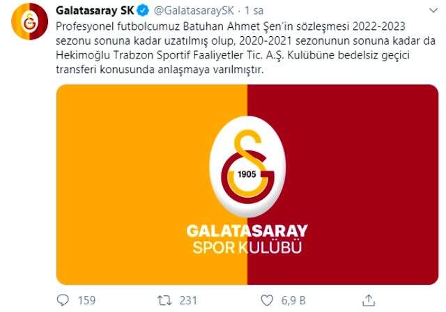 Galatasaray, <a class='keyword-sd' href='/batuhan-sen/' title='Batuhan Şen'>Batuhan Şen</a>'i Hekimoğlu Trabzon'a kiraladı