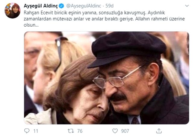 Ünlü isimler, Rahşan Ecevit için duygu dolu taziye mesajları paylaştı