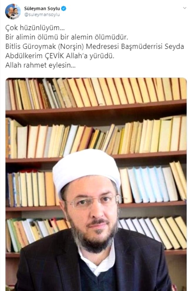Süleyman Soylu, medresede öldürülen Seyda Abdülkerim Çevik için paylaşım yaptı