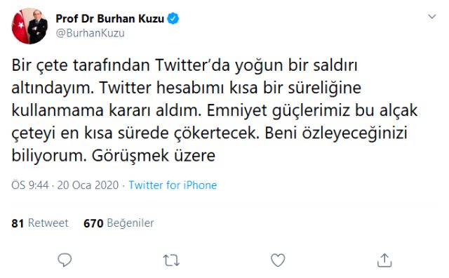 Burhan Kuzu'dan sosyal medya kararı: Twitter hesabımı kısa bir süreliğine kullanmama kararı aldım