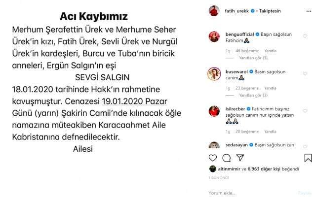 Ünlü isimler, ablasını kaybeden Fatih Ürek'i acılı gününde yalnız bıraktı