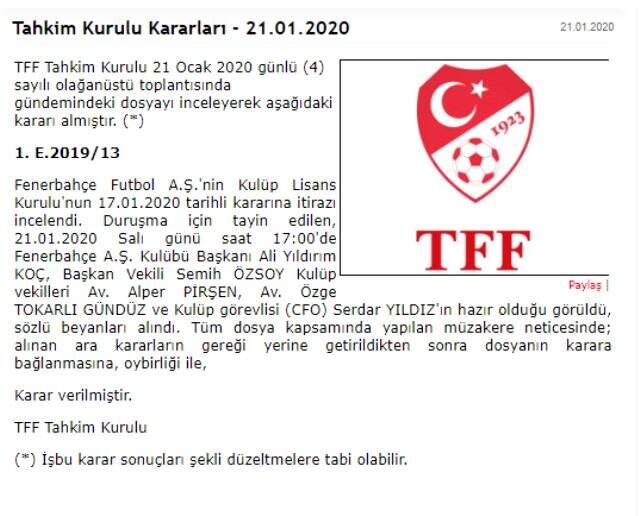 Tahkim'den son dakika Fenerbahçe açıklaması!