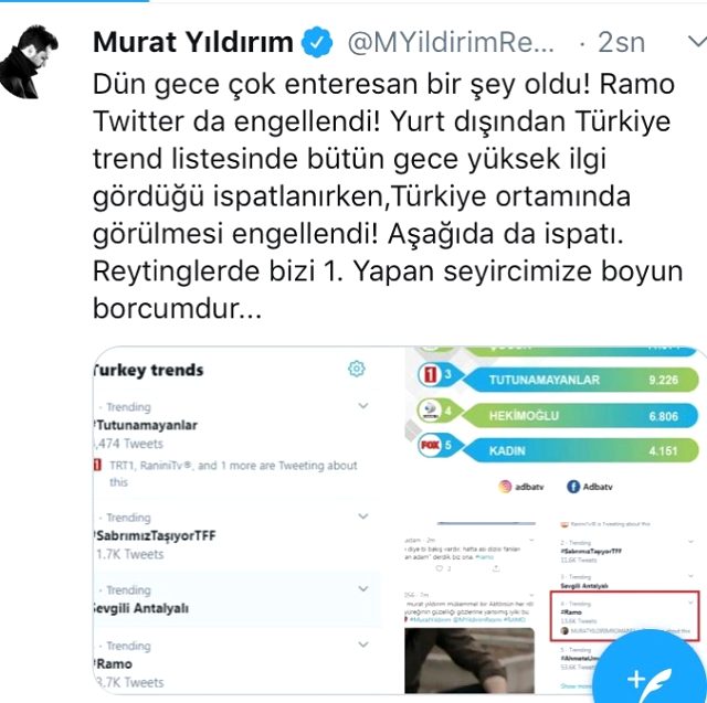 Murat Yıldırım isyan etti: Yüksek ilgi gördüğü halde Ramo, Twitter'da engellendi