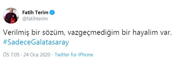 Fatih Terim'den sosyal medya paylaşımı: 'Verilmiş sözüm var'