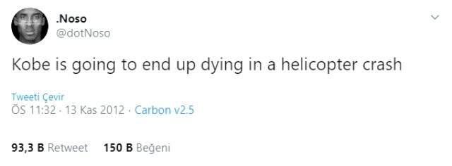 Kobe Bryant'ın helikopter kazasında öleceğini 8 yıl önce Twitter'da yazdı