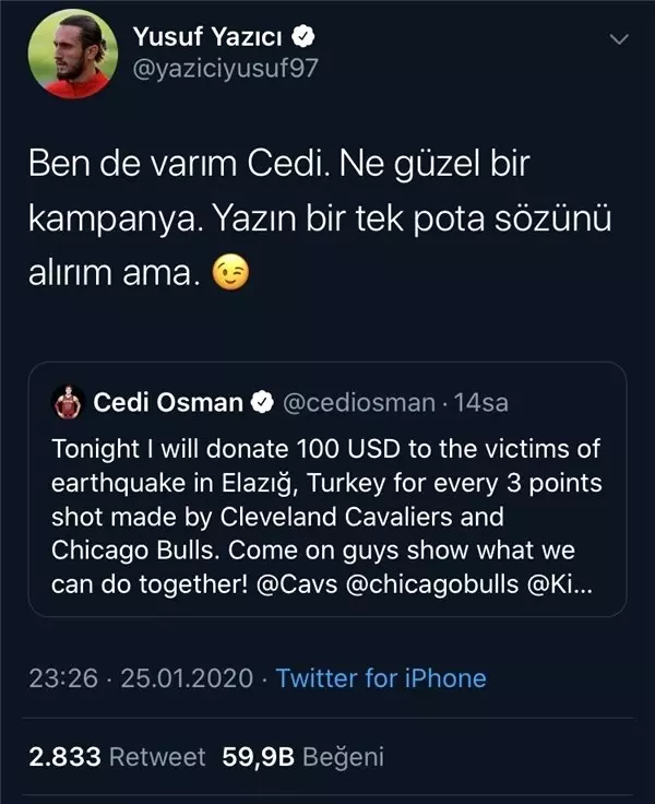 Cedi Osman'ın Başlattığı Yardım Kampanyasına Çok Sayıda İsim Katıldı