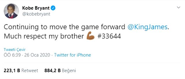 Kobe Bryant son tweetini, Lebron James'e attı: Sana büyük saygı duyuyorum