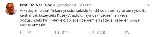 Elazığ depremini bilen Naci Görür'ün Ankara tahmini Kırıkkalelileri korkuttu Elazığ depremini bilen Naci Görür'ün yeni deprem tahmini Kırıkkalelileri korkuttu