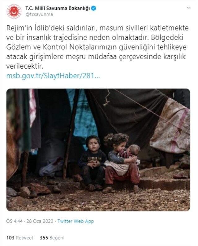 Son dakika: Milli Savunma Bakanlığı: Suriye rejimi güvenliğimizi tehlikeye atarsa, en sert şekilde karşılık verilecek