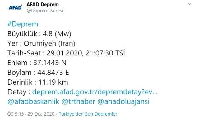 İran'da 4,8 büyüklüğünde deprem oldu