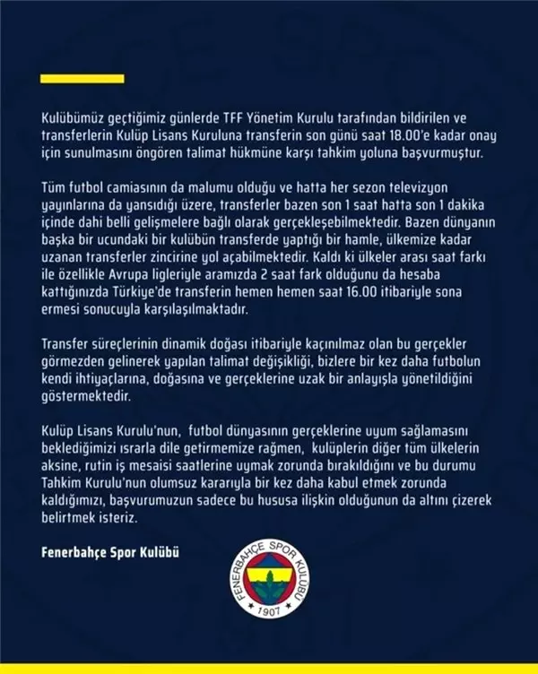 Fenerbahçe'den transfer konusunda açıklama!