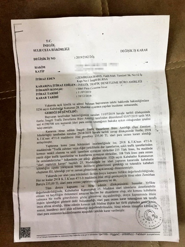 Vatandaş, haksız yere yazılan cezayı iptal ettirmeyi başardı