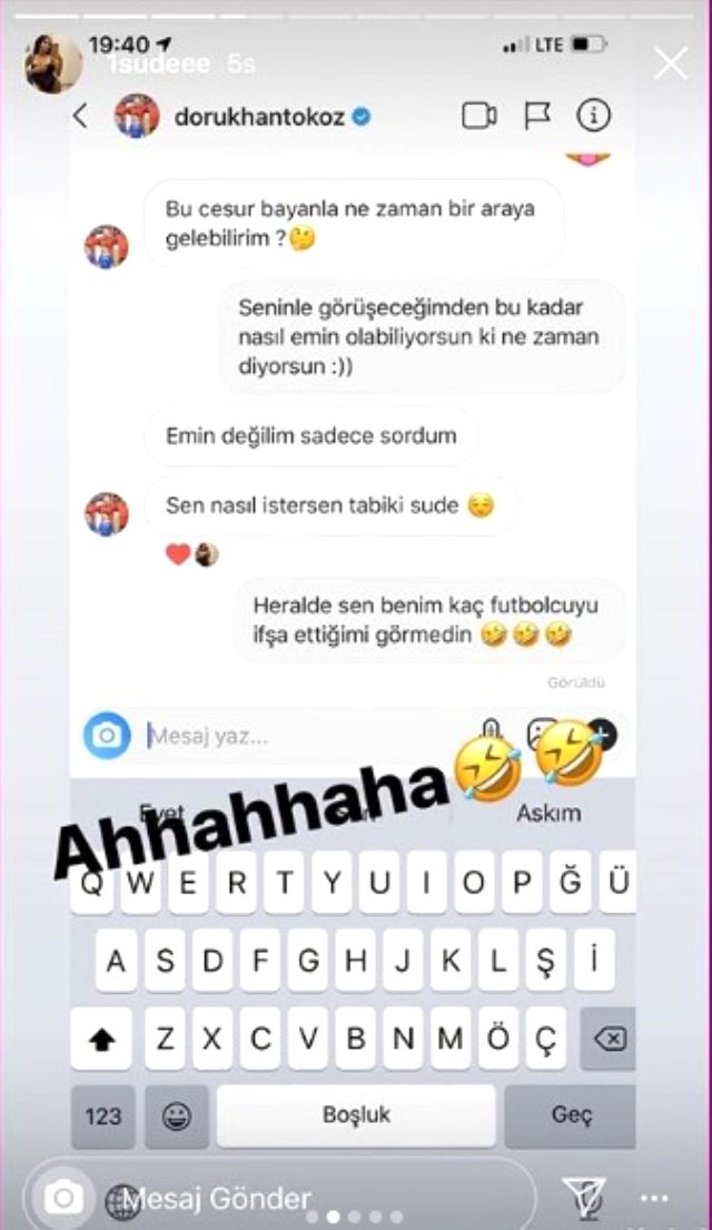 Enise Sude isimli Instagram kullanıcısı, Dorukhan Toköz'ün attığı mesajları ifşa etti