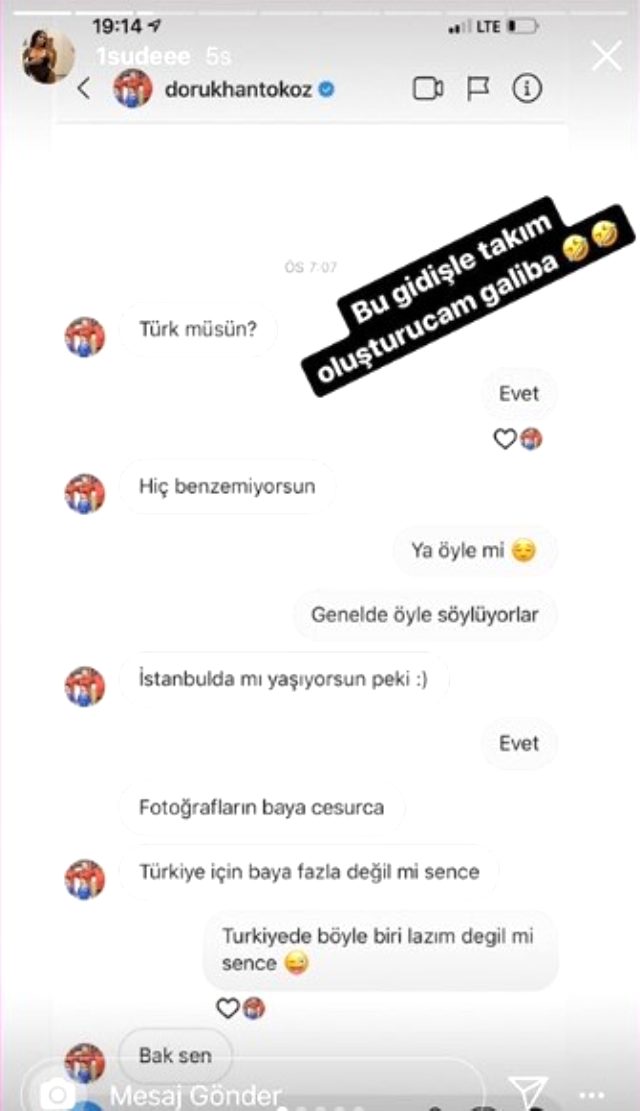 Enise Sude isimli Instagram kullanıcısı, Dorukhan Toköz'ün attığı mesajları ifşa etti