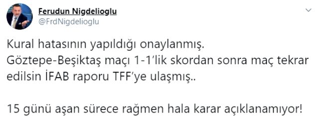 IFAB, Göztepe-Beşiktaş maçında kural hatası yapıldığını TFF'ye iletti