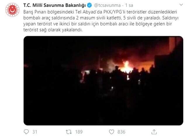 Tel Abyad'daki bombalı araç saldırısını gerçekleştiren terörist yakalandı