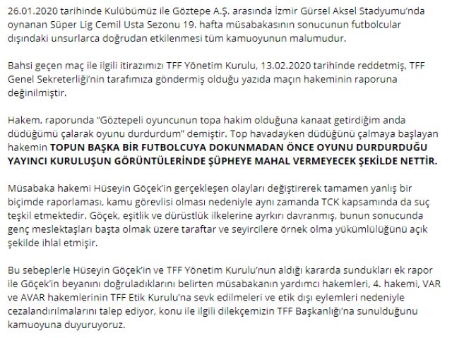 Beşiktaş'tan flaş çağrı: Göztepe maçının hakemlerinin Etik Kurulu'na sevk edilmesini istiyoruz