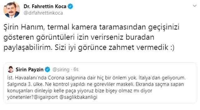 Şirin Payzın'ın koronavirüs eleştirisine Bakan Koca'dan jet yanıt: Sizi iyi görünce zahmet vermedik