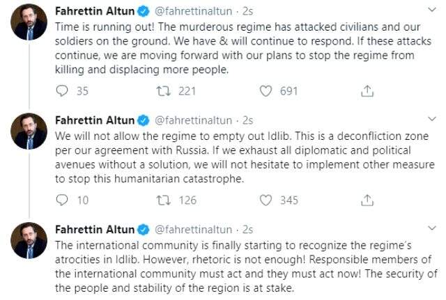 İletişim Başkanı Fahrettin Altun'dan İdlib açıklaması: Zaman doluyor, artık planlarımızı devreye sokacağız