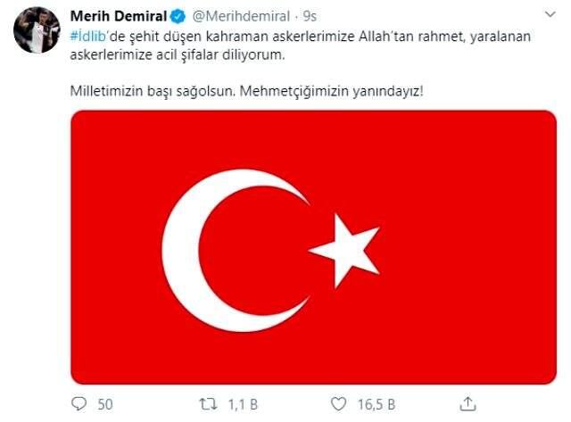 Milli futbolcular, İdlib'de şehit olan 33 askerimiz için başsağlığı mesajı paylaştı