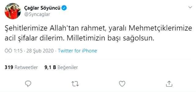 Milli futbolcular, İdlib'de şehit olan 33 askerimiz için başsağlığı mesajı paylaştı