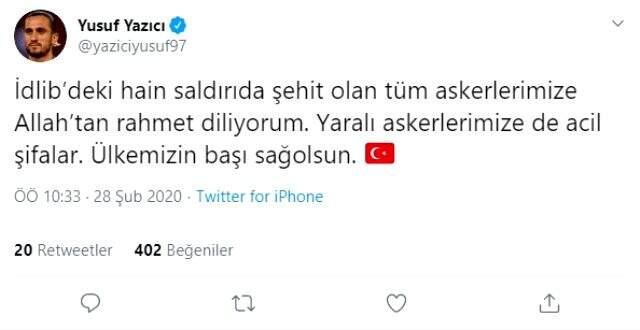 Milli futbolcular, İdlib'de şehit olan 33 askerimiz için başsağlığı mesajı paylaştı