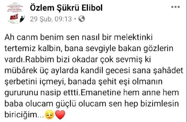 Şehidin hamile eşinden sosyal medyada duygulandıran mesaj: Sen hep bizimlesin biriciğim