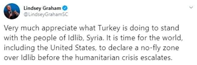 ABD'li Senatörler Lindsay Graham ve Marco Rubio, İdlib konusunda Türkiye'ye destek verilmesi çağrısı yaptı