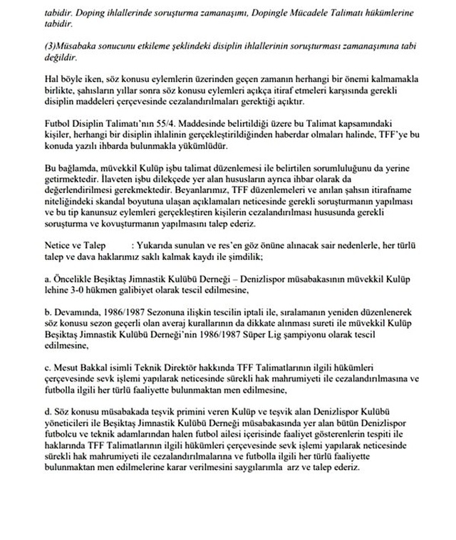Beşiktaş, Mesut Bakkal'ın açıklamaları sonrası TFF'den 1986-1987 şampiyonluğunu istedi