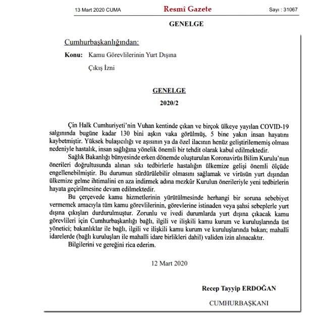 Koronavirüs tedbirleri kapsamında kamu görevlilerinin yurt dışına çıkışları durduruldu Koronavirüs tedbirleri kapsamında kamu görevlilerinin yurt dışına çıkışları durduruldu