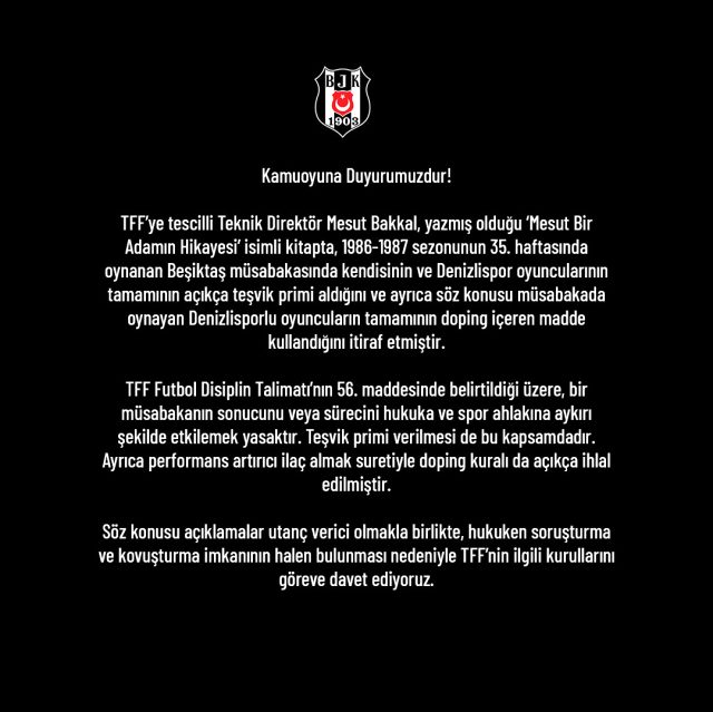 Son Dakika: Beşiktaş, 1986-1987 sezonunun şampiyonluğu için TFF'ye başvuruda bulundu