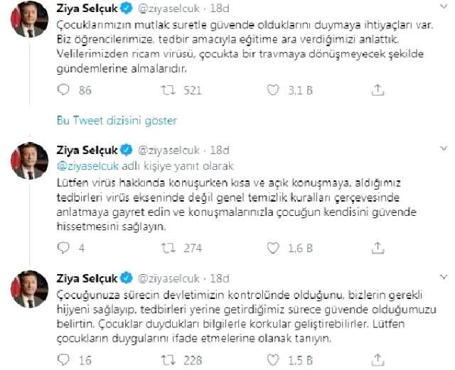 Milli Eğitim Bakanı Ziya Selçuk'tan velilere koronavirüs uyarısı: Çocuklar için tramvaya dönüşmesin Milli Eğitim Bakanı Ziya Selçuk'tan velilere koronavirüs uyarısı: Çocuklar için tramvaya dönüşmesin