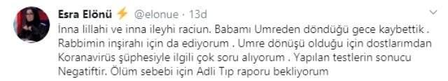 Gazeteci, yazar Esra Elönü'nün babası umre dönüşü hayatını kaybetti