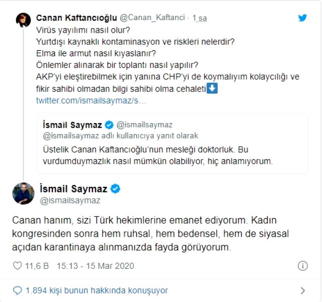 İsmail Saymaz ve Canan Kaftancıoğlu arasında koronavirüs gerginliği