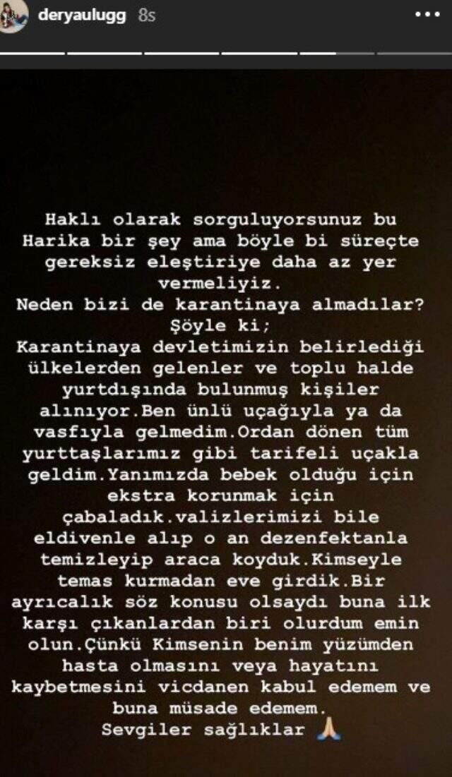 Amerika'dan gelen Derya Uluğ, kendisini evde karantinaya aldı