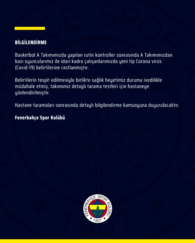 Son Dakika: <a class='keyword-sd' href='/fenerbahce-beko/' title='Fenerbahçe Beko'>Fenerbahçe Beko</a>'nun bazı oyuncularında koronavirüs belirtileri tespit edildi