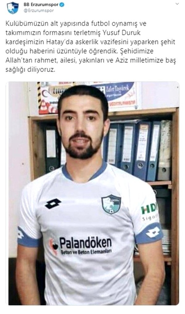 Erzurumspor'un eski oyuncusu Yusuf Duruk şehit oldu
