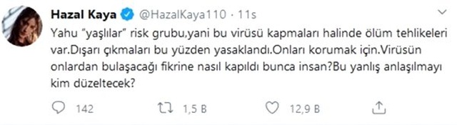 Hazal Kaya isyan etti: Yaşlılar risk grubunda ama...