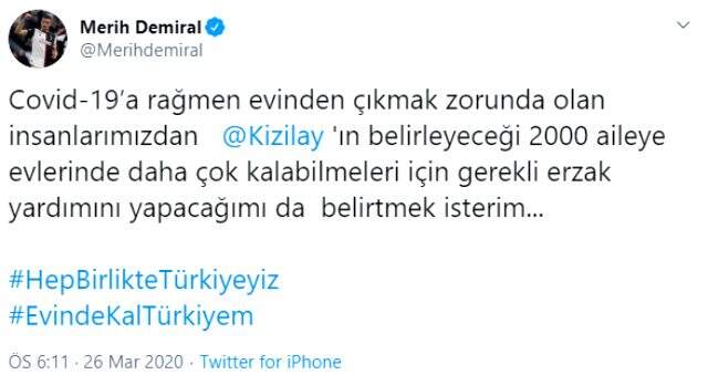 Merih Demiral, 2 bin aileye erzak yardımı yapacak Merih Demiral, 2 bin aileye erzak yardımı yapacak