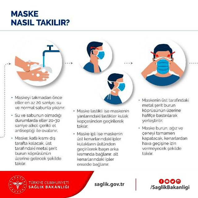 Sağlık Bakanlığı, yayınladığı broşürde maskelerin nasıl takılması gerektiğini anlattı