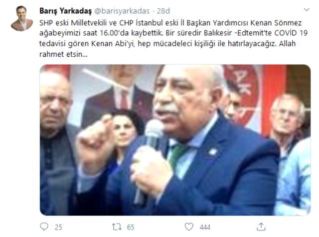 Eski SHP milletvekili Yusuf Kenan Sönmez koronavirüsten hayatını kaybetti