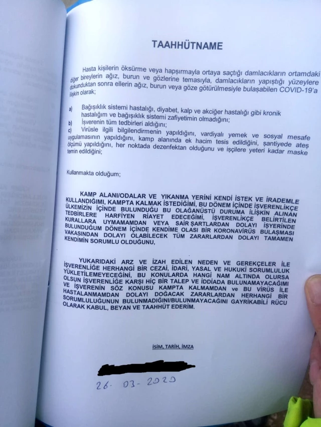 İşçilere taahhütname imzalatıldı: Çalışırken koronavirüs kaparsam sorumluluk bana aittir