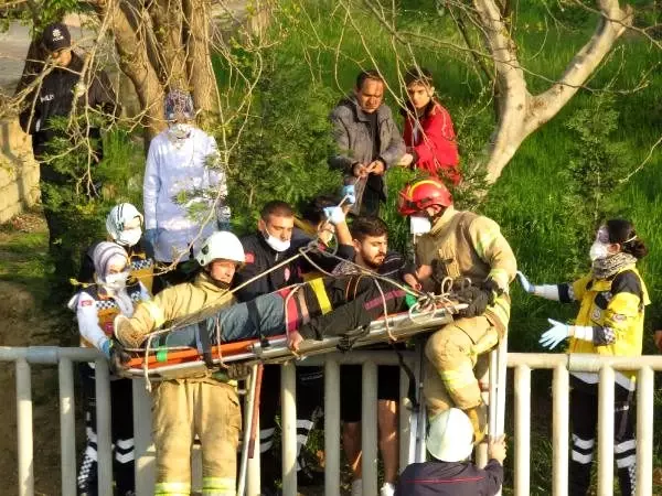 Bahçede yakalanan şüpheli, ev sahibi kovalayınca 5 metrelik yükseklikten dere yatağına düştü