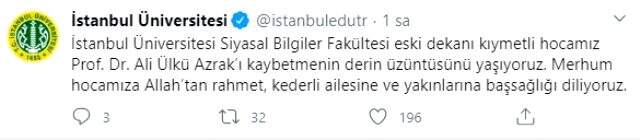 Prof. Ali Ülkü Azrak, koronavirüs nedeniyle hayatını kaybetti Prof. Ali Ülkü Azrak, koronavirüs nedeniyle hayatını kaybetti