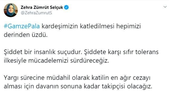 Aile Bakanı Zehra Zümrüt Selçuk'tan Gamze Pala'nın öldürülmesiyle ilgili ilk yorum: Takipçisi olacağız