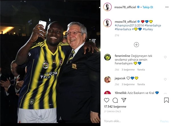 Fenerbahçeli eski futbolcu Moussa Sow'dan Aziz Yıldırımlı paylaşım
