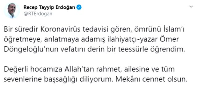 Ömer Döngeloğlu'nun vefatının ardından birçok siyasi isim taziye mesajı yayınladı