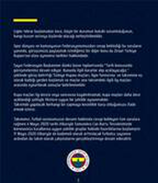 Fenerbahçe'den 2019-2020 sezonunun devamına ilişkin açıklama!