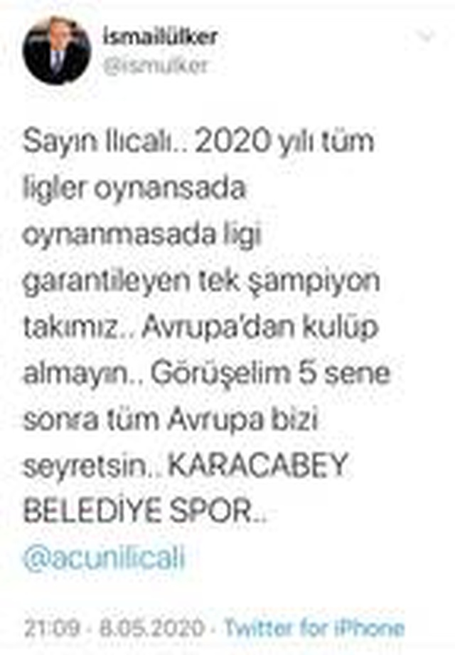 Karacabey Belediyespor Başkanı'ndan Acun Ilıcalı'ya mesaj!